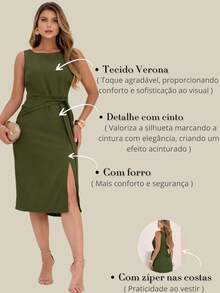 Dress With A Sophisticated Drape And A Front Knot. - Army Green - View 6