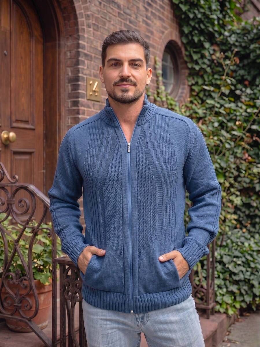 Spring / Autumn Autumn / Winter Regular Fit Knitted Buttons On The Front Zipper - 藍色牛仔褲 - 查看 1