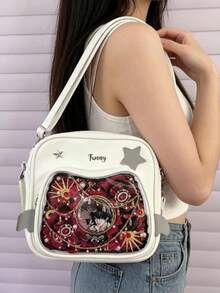 1pc Cute Japanese Style Shoulder Bag, Transparent Window With Adorable Cat Design, Detailed Star & Wing Decor, Small Capacity Crossbody Bag, DIY Ita Bag Suitable For Commuting, Shopping, Party, Displaying Anime Accessories - Multicolor - View 2