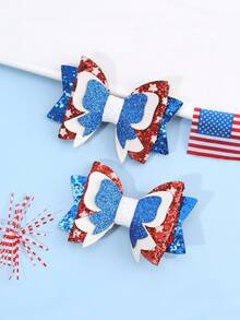 2 piezas Lazos patrióticos para el 4 de julio para mujeres con purpurina roja, blanca y azul. Pinzas de cocodrilo con diseño de estrella y bandera de EE. UU. para el Día de la Independencia y el Día de los Caídos. Accesorios para el cabello de mujer para festivales y fiestas. - Multicolor - Ver 4