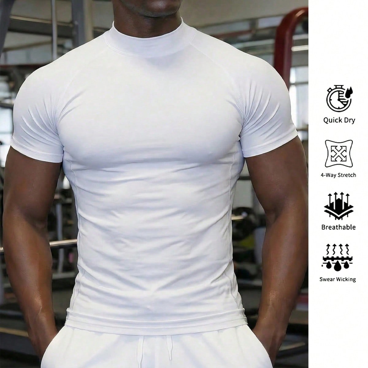 Camisetas de running de cuello medio alto para hombre, absorción de humedad, secado rápido, transpirables, camisetas deportivas atléticas frescas p