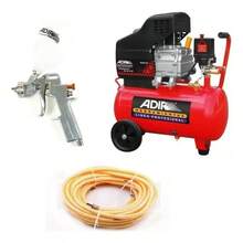 Kit Compresor y Pistola de Gravedad con Manguera de Aire Portátil con Ruedas 2030KG 25L 2.5HP Dos Salidas de Aire Manómetro Doble Presión Máxima 135PSI Caudal 5.89 CFM - Rojo - Ver 6