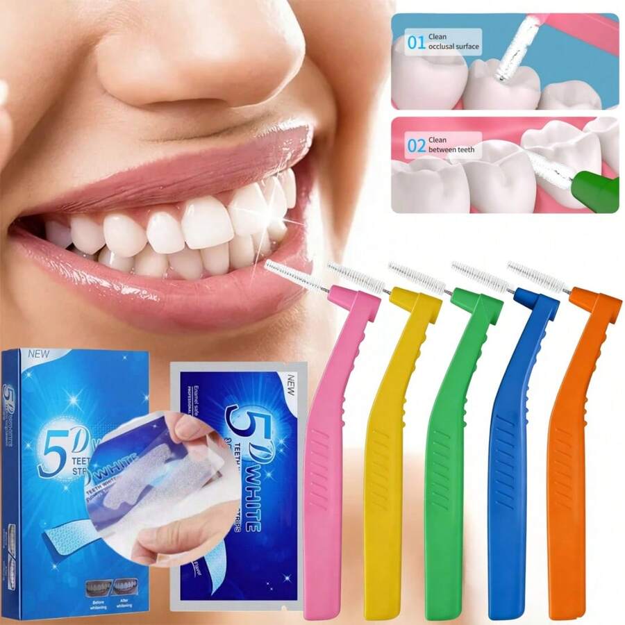 Orthodontic Interdental Brushes In Multiple Sizes, Micro Soft Brushes For Braces Cleaning, L-Shaped Short Handle Brush / 5D Dental Floss - Multicolor - View 1