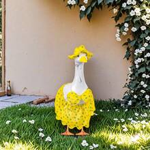 Hawaiian Patio Goose Decor, Suitable For 23-Inch Goose Sculpture, Includes Hat And Fashionable Glasses, Suitable For Cement Yard Decoration (Lemon Color) - Lemon - View 4