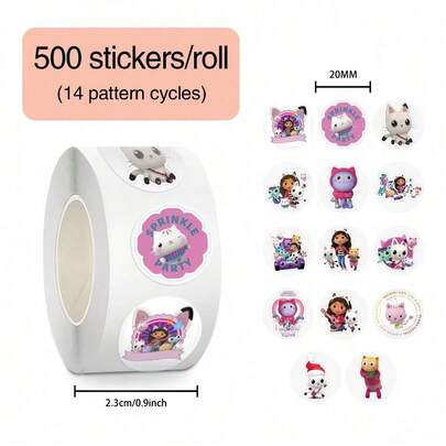 1SET/500pcs Cartoon Gabby Dollhouse Roll Stickers, Colorful And Rich Patterns, Suitable For DIY Decoration, Easy To Paste, Perfect As Daily And Festival Gifts.