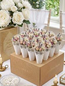 Set de 20 piezas Tubos de papel en forma de cono para boda DIY, tubos de arroz con corte láser de encaje blanco en forma de corazón, decoración para fiesta de cumpleaños, vacaciones y otras pequeñas celebraciones, recuerdos para fiesta de boda, 5/10/20 piezas - A - Ver 3