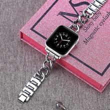 1条女士优雅银色链条表带，兼容 38mm、40mm、41mm、42mm、44mm、45mm、46mm、49mm，奢华厚实不锈钢表带 - 銀色 - 查看 10