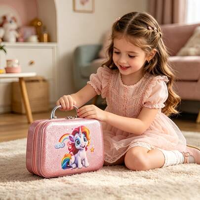 Bộ trang điểm cho trẻ em, đồ chơi trang điểm cho bé gái, túi xách trang điểm công chúa thực tế, hộp quà sinh nhật đựng phấn mắt và son môi (màu sắc phụ kiện và kiểu nhãn dán ngẫu nhiên)