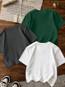 3pcs/Set Boys' Dinosaur, Wolf, Lion Graphic Round Neck T-Shirts, Fashionable & Comfortable Daily Wear, New Summer Collection - Multicolor - View 3