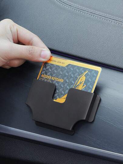 通用车载卡片收纳盒，日式多槽设计，小巧便携，耐用ABS材质，可安装在遮阳板或仪表盘上，用于存放通行卡、保险卡、驾照、登记证、收据等，汽车内饰配件