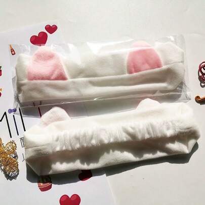 1 pieza Diadema con orejas de gato de peluche suave - Diadema elástica para mujeres, adecuada para lavarse la cara, maquillaje, cuidado de la piel, ducha, accesorio de cabello lindo para spa