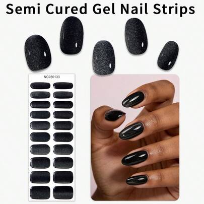 20pcs White Cat-Eye Semi Cured Gel Nail Strips, Spring/Summer Minimalist Sophisticated Black Starry Sky Self-Adhesive Gel Nail Full Wraps, Easy To Manicure, Chip Resistant, Suitable For Women's Home DIY Nail Supplies
