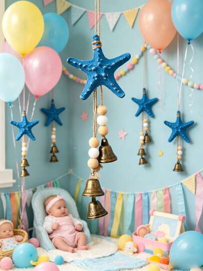 50/1 Piezas de Estrellas de Mar Azules Colgantes para Cuna de Bebé - Decoraciones de Habitación de Bebé con Tema Oceánico, Adecuado como Regalo de Bautizo de Bebé, Aplicable para Decoración de Campanas Colgantes para Habitaciones de Recién Nacidos y Fiestas de Revelación de Género.