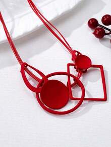 Vintage Geometric Pattern Necklace With Pendant, Gothic Style Women Choker - 紅色 - 查看 3