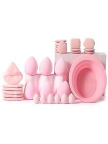 31PCS Makeup Tools Set Including:12PCS Mini Air Cushion Powder Puffs+1pc Makeup Brush Cleaning Tools+6PCS Mini Makeup Sponges+6PCS Makeup Sponges+6PCS Triangle Powder Puffs - Pink - View 11