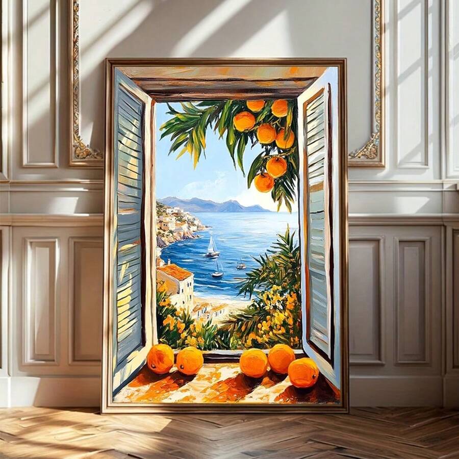 1pc Open Window Henri Matisse Print Poster Henri Mediterranean Sea Orange Tree Coastal View Canvas Painting Home Living Room Decor - Multicolor - View 1