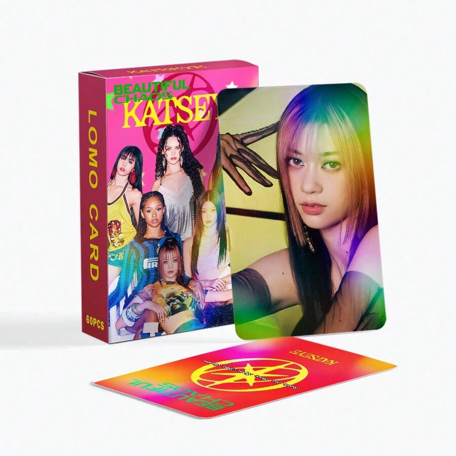 60pcs Laser Small Cards KATSEYE Glitter Cards Celebrity Fan Support Scratch-Resistant Film Photo Cards Double-Sided LOMO Cards Holographic Cards - Multicolor - View 1