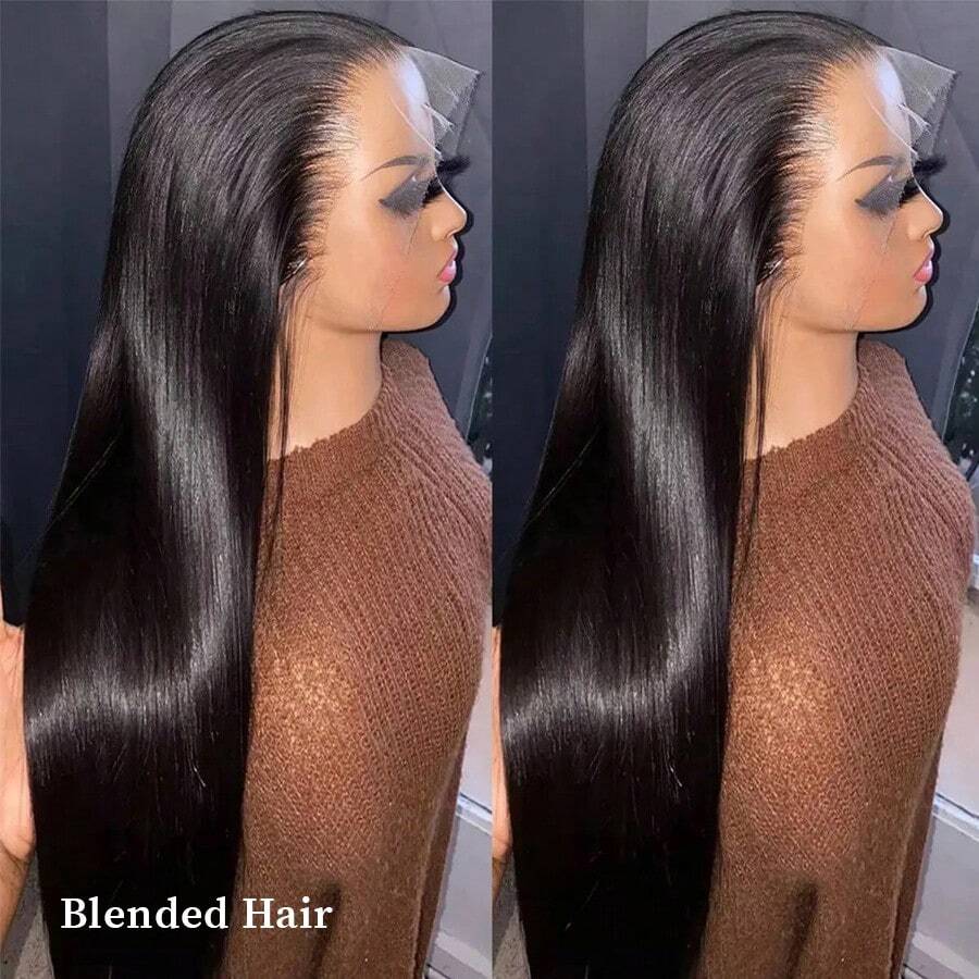 ZHUICHAO 14Inch Brazilian Straight Hair Bob Wig 13x6 HD Transparent Lace Frontal Wig Melted Hairline Baby Hair Pre-Plucked & Bleached 200% Density #1B Natural Black Straight Hair Human Blended Synthesis Wig