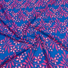 Two-Tone Embroidered Lace Fabric, 100% Cotton, 1.35m (Width) - Blue - View 6