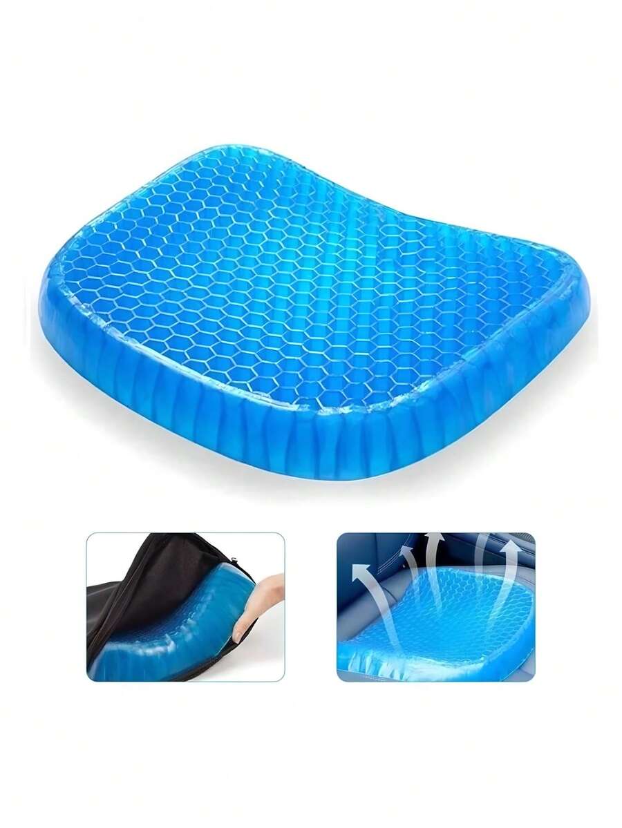 Cojin de Gel Vicoelastico para Silla, Cojin de Gel para Coxis y Postura Seat Cushion Suave para Dolores de Espalda - Azul - Ver 1