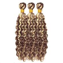 24 26 28 Inch Blonde Bundles Human Hair Highlight Deep Wave Bundle 2 Tone Brown Mixed With Blonde Bundles Niegmeag Brazilian Virgin Remy Hair Extensions 300g - Trắng - Xem 6