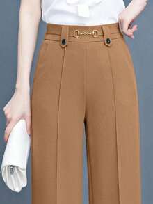 Women's Casual Fall-Style Pants With Waistband Metal Side Pockets - Comfortable For Work & Daily Wear - Khaki - View 5