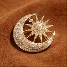 1 pieza Broche de moda con diseño de estrella y luna hueco, todo cubierto de rhinestones, anti-exposición - broche - Ver 8
