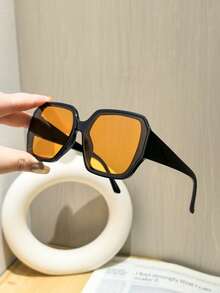 1 pieza Gafas de moda para mujer, diseño de marco cuadrado retro casual, estilo callejero retro de los 90, perfectas para vacaciones, fiestas y salidas diarias con estuche - Multicolor - Ver 6