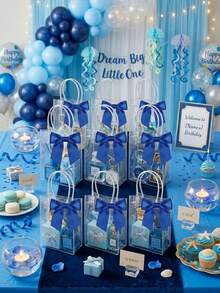 12 túi quà PVC trong suốt kèm ruy băng satin màu xanh hoàng gia, túi tote trong suốt có thể tái sử dụng, thích hợp cho đám cưới, sinh nhật, tiệc mừng em bé, quà tặng tiệc tùng, túi quà nhỏ, trang trí tiệc màu xanh hoàng gia, quà tặng tốt nghiệp. - Màu xanh lam - Xem 9