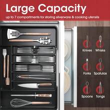 Silverware Organizer - Expandable Kitchen Drawer Organizer, Adjustable Utensil Organizer, Cutlery Tray For Forks, Knives, Multipurpose Kitchen Organizers And Storage Solution, Black, Large - 黑色 - 查看 3