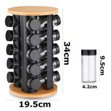 Bộ giá đựng gia vị xoay 360° kèm 17/21 lọ thủy tinh – Giá đựng gia vị tiết kiệm không gian nhà bếp. - Đen - Xem 6