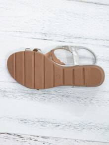 Giày sandal đế xuồng dày dặn mới dành cho nữ - Kiểu dáng retro pha lê đính dây chun, phong cách Bohemian, thích hợp cho kỳ nghỉ và du lịch. - Bạc - Xem 7
