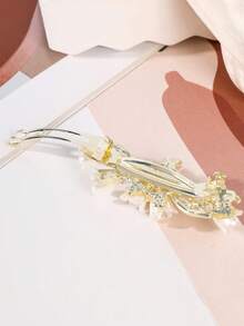 1pc French Lily Of The Valley Flower Rhinestone Alloy Spring Clip, Luxury Headpiece Hair Accessory, Daily Wear, Mother's Day/Birthday Gift - Gold - View 3