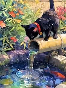 1幅无框钻石画，《猫咪意外闯入井边》，适合初学者 - 圓鑽 - 查看 1
