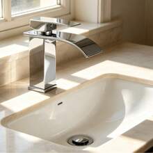 北欧黑色瀑布式冷热水龙头，台面洗脸盆，浴室柜，防溅面盆龙头 - 銀色 - 查看 4