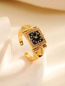 1pc Fashionable Unique Design Women's Decorative Ring Watch, Non-Functional Time Display - Yellow Gold - View 5