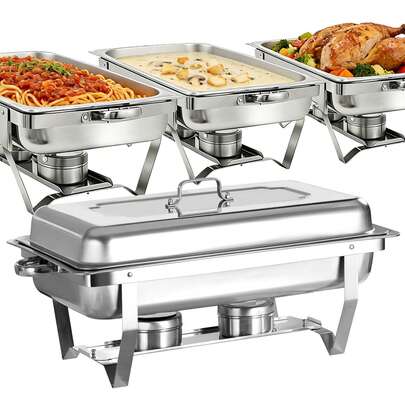 4 Pack 8QT Stainless Steel Chafing Dishes For Buffet, Foldable Frame Food Warmers With Full Size Pan Ideal For Catering, Weddings, Christmas Parties, Event Serving Supplies