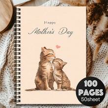 100-Page Spiral Notebook With Cute Cat Pattern, Practical For Work, Study, Diary Writing, And Planning. Ideal Gift For Mother's Day, Graduation, And Birthdays. Opens Up A Positive Writing Experience! - K - View 7