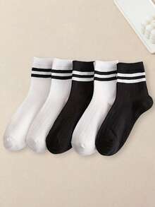 1/5/10 Pairs Men's And Women's Mid-Calf White Sports Socks, Cute Funny Fashion Socks Gift, Women's Socks, Gift For Boyfriend - Multicolor - View 2