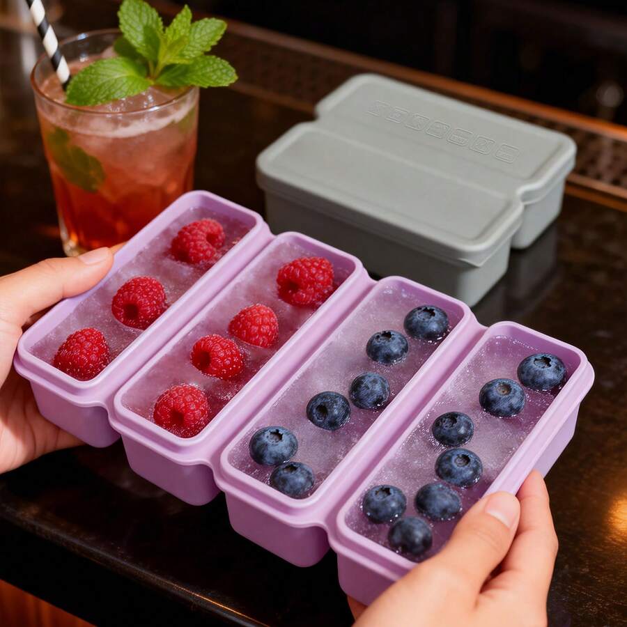 Multifunctional Silicone Tray With Lid (2 Cavities/4 Cavities) - 100% Freezer Mold For Making Clear Whiskey Ice Cubes, Cocktail Ice Blocks, Broth Cubes, Butter Storage And Square Cake - Reusable, Microwave & Dishwasher , Multiple Colors Available - Multicolor - View 1