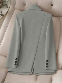 HOMEYEE Damen Blazerjacke mit Reverskragen, langen Ärmeln und Taschen, lässig elegant, geeignet für Frühling, Herbst, Winter, Vintage, Business, OL, Große Größen - Hellgrau - Übersicht 2
