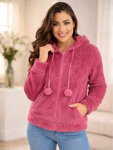 Women's Fleece Sweatshirt With Hood - Burgundy - View 1