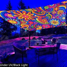 [Bohemian Outdoor Canopy] 1pc UV Glow-In-The-Dark Mandala Canopy - Vibrant Floral Geometric Pattern, UV Glow Effect, Lightweight Polyester Fabric Suitable For Beach, Camping, Garden, Picnic - Outdoor Adventure Sunshade (Poles Not Included) - A - View 4