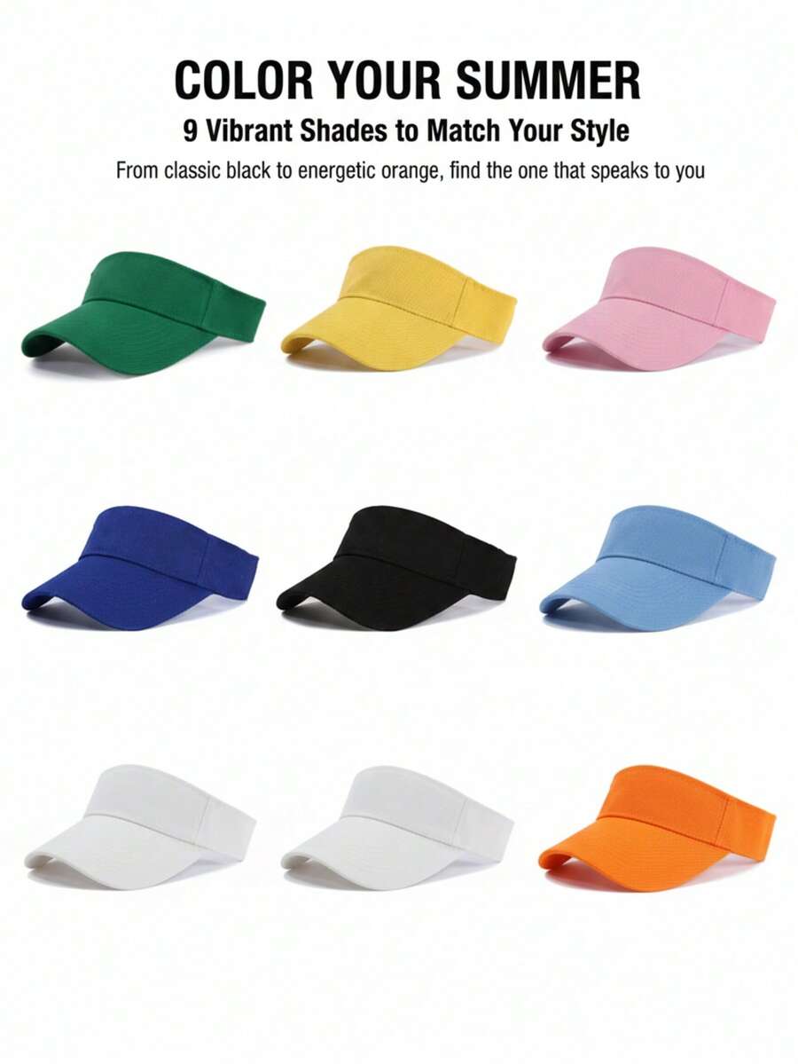 1pc Solid Color Sporty Visor Hat, UV Protection Large Brim Sun Cap, Breathable Outdoor Headwear For Men Women - Multicolor - View 1