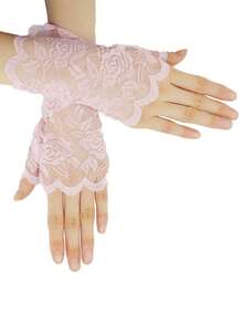 1/6 Pair D EXCEED 20s Women's Cherry Blossom Lace Fingerless Short Gloves Accessory - Suitable For Wedding Bridesmaid Outfit, Tea Party, Banquet, Music Festival Theme Party - Multicolor - View 25