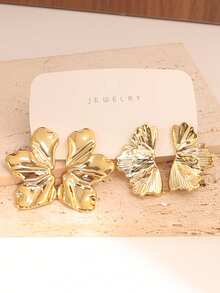 7/3/2 Pairs Fashion Earring Set, Exaggerated Left & Right Ear Flower, 5-Petal Flower, Bow Tie, Multiple Styles Earring Set, Suitable For Daily & Festival Wear, Made Of ABS Resin With UV Plated Non-Fading Gold - Gold - View 5