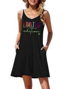Plus Size - A Chic Black U-Neck Beautiful Disaster Dress Designed For Plus-Size Women, Ideal For Beach Getaways, Summer Events, And Casual Lounging. This Elegant Spaghetti Strap Dress Is Perfect For Weddings And Evening Parties - 黑色 - 查看 4