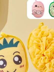1 pieza Cepillo de baño exfoliante de doble cara, Rascador de ducha 2 en 1 con diseño de dibujos animados, Diseño de gancho reforzado, Herramienta para eliminar la piel muerta fina de damas, Esponja de baño suave y duradera, Accesorios de baño premium, Adecuado para ducha y uso diario, Regalo ideal para cumpleaños, Cuidado personal, Artículos esenciales para el hogar - Multicolor - Ver 4