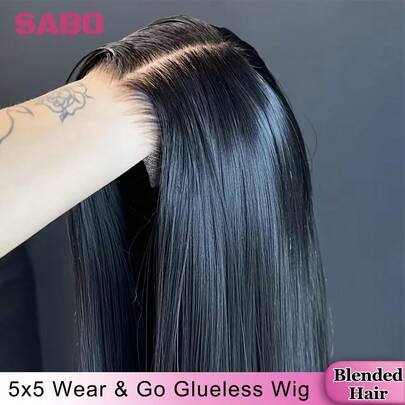 Tóc giả không cần keo dán, kiểu dáng nâng cấp 5x5, nút thắt vô hình, thân thiện với người mới bắt đầu, tóc thật phần trán 13x4 HD, đã tỉa sẵn, tẩy trắng sẵn, có tóc con, tóc thẳng, mật độ 200, phần trán phủ kín từ tai đến tai, tóc giả pha trộn dành cho nữ, dài 28 inch.