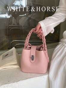 迷你口红包，女士新款春夏单肩水桶包，大容量通勤斜挎手提包 - 粉色 - 查看 1